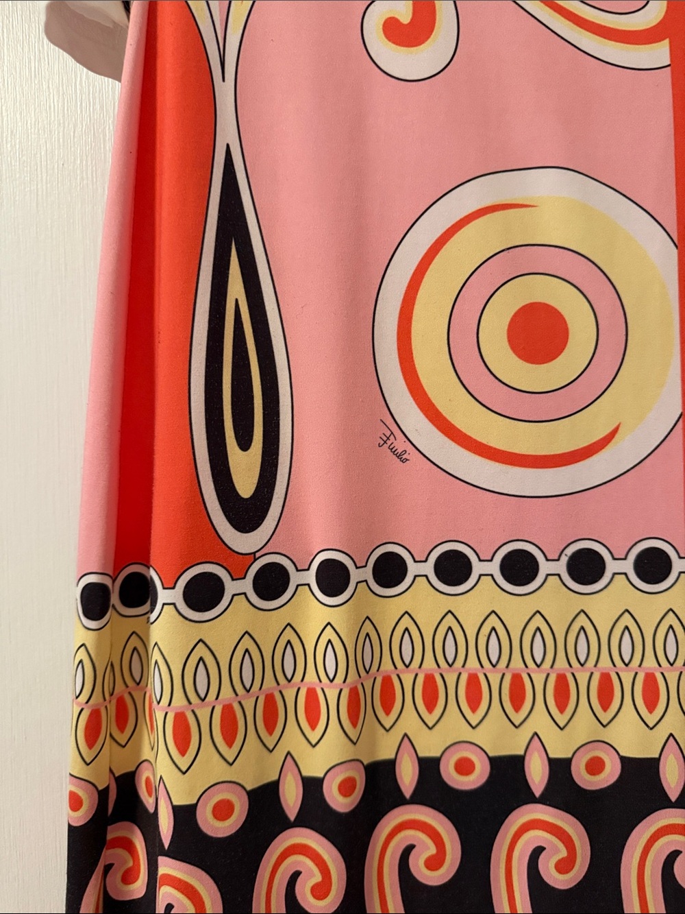 Emilio Pucci Pink Red Black Yellow 38 Italy Shift Dress Mod Printed 6 Small Med - Picture 13 of 16